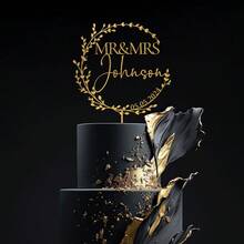 Gold Wedding Cake Topper, Mr & Mrs Cake Topper, Personalized Cake Topper, Wedding Cake Topper, Anniversary Cake Topper, Custom Cake Topper, Rustic Style - F-mr. & Mrs. Cake Label - View 10