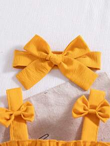 Summer Baby Girls Cute Yellow Bow Ruffle Trim Romper & Solid Headband & Bow Socks - Yellow - View 9