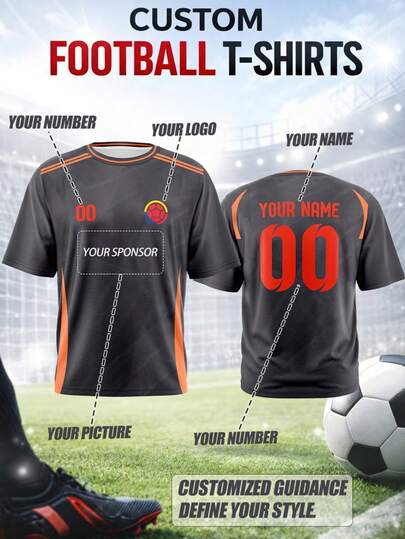 Camiseta de fútbol personalizable para hombres de talla grande, Colombia, cuello redondo, tela transpirable de secado rápido, adecuada para partidos de equipo, entrenamiento, deportes, uso casual, animación, regalos, de moda para la temporada deportiva de primavera/verano