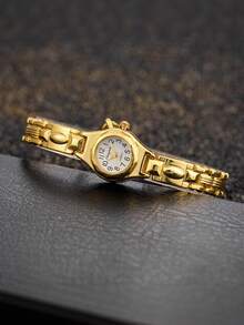 1件优雅简约女士腕表，奢华品牌银色小巧可爱石英腕表，母亲节礼物 - 金色 - 查看 5
