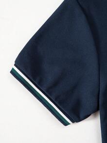 Camisa polo de niño preadolescente con bloqueo de color en contraste, bordado de gaviota, simple y versátil, adecuada para primavera/verano, escuela, casual, vacaciones, exterior - azul real - Ver 6