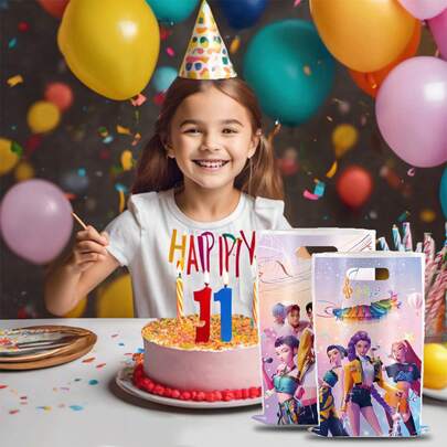 K-Pop Pink Memo Pad Cool Girl Hunter Gift Bag, Birthday Decor, K-Pop Anime Party Candy Bag, Guest Gift, Baby Shower Party Supplies