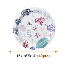 海洋主题一次性餐盘、餐巾纸和杯子套装，可供10位客人使用，适合生日、婚礼、派对、家庭野餐等场合。 - 彩色 - 查看 6