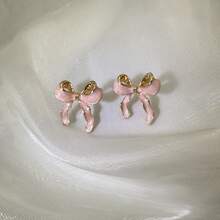 1 对可爱浪漫珐琅粉红蝴蝶耳钉，适合女性、休闲、节日、派对、礼物、装饰耳环 - 中紫紅色 - 查看 12