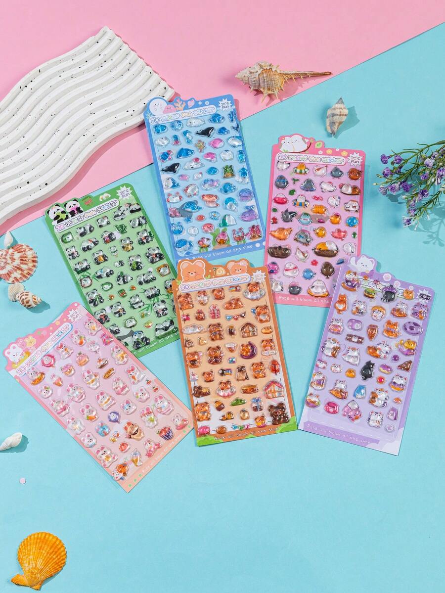 1 Set 2026 New Cute Animal Cartoon 3D Epoxy Resin Sticker Set | Phone Case Stickers, Themes Include Marine Animals, Cats, Birds, Bears, Rabbits, Pandas, Etc. Reusable Waterproof Stickers Suitable For Scrapbooking And Stationery Decoration, DIY Craft Decoration, DIY Craft Glitter Stickers, DIY Phone Case Stickers, DIY Notebook Stickers - Multicolor - View 1