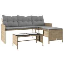 vidaXL L-Förmiges Gartensorfa Mit Tisch Und Kissen, Beige Polyratten - Beige - Visualizzare 2