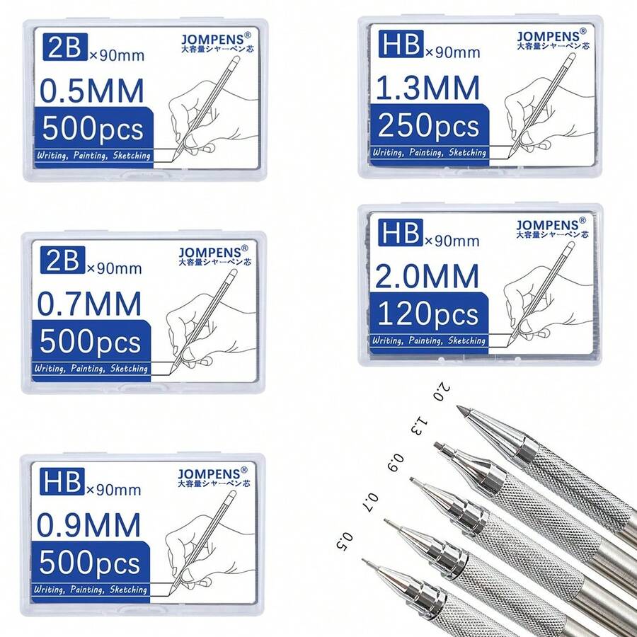 120-500支装 2B/HB 自动铅笔芯 书写绘画考试替换芯 0.5/0.7/0.9/1.3/2.0mm 书写艺术绘画自动铅笔 文具 - 套裝 - 查看 1