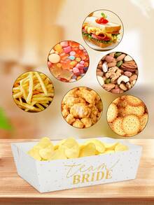 10pcs/30pcs/50pcs White And Gold Paper Food Boat Trays, Suitable For Wedding, Bridal Shower, Bachelorette Party, Snacks, Popcorn, Desserts, BBQ, Hot Dogs, Sandwiches, Burgers, Tacos, Fries, Nachos - White - View 4