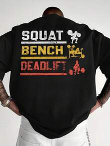 Men's Fitness T-Shirt - Squat Deadlift Weightlifting Print, Machine Washable - Black - View 2