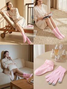 1 对保湿美白足膜，含精油，适用于干裂足部护理，凝胶足跟和腿部保暖，为足部补水 - 粉色 - 查看 5