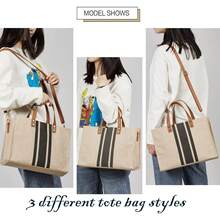 Women's Fashion Striped Canvas Tote Bag - Large Capacity Work Shoulder Bag, With PU Leather Strap, Professional Commuter Handbag, Fits Laptop, Tablet, Books, Stylish Choice For Work And School - Multicolor - View 10