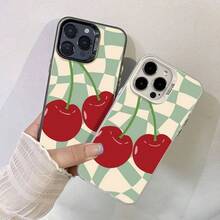 1 pieza funda de teléfono de moda, diseño de cerezas rojas sobre fondo de cuadrícula verde y blanco, compatible con Apple  11 Pro Max, 12 Pro Max, 13 Pro Max, 14 Pro Max, 15 Pro Max, 16 Plus, 16 Pro Max,  Galaxy S21, S22, S23, S24 Ultra, Redmi Note 13, 14,  Pura 70, OPPO Reno 11, Honor X9,  Pixel 7. Material resistente a golpes, agua y arañazos, ideal para el Día de San Valentín. - Negro - Ver 4