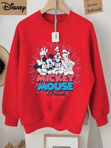 Disney Official Licensed Mickey Mouse And Friends Playful Character Gathering Print Boys Fun Sweatshirt Comfortable And Versatile Perfect For Casual Hangouts Weekend Trips And Lounging - 紅色 - 查看 1