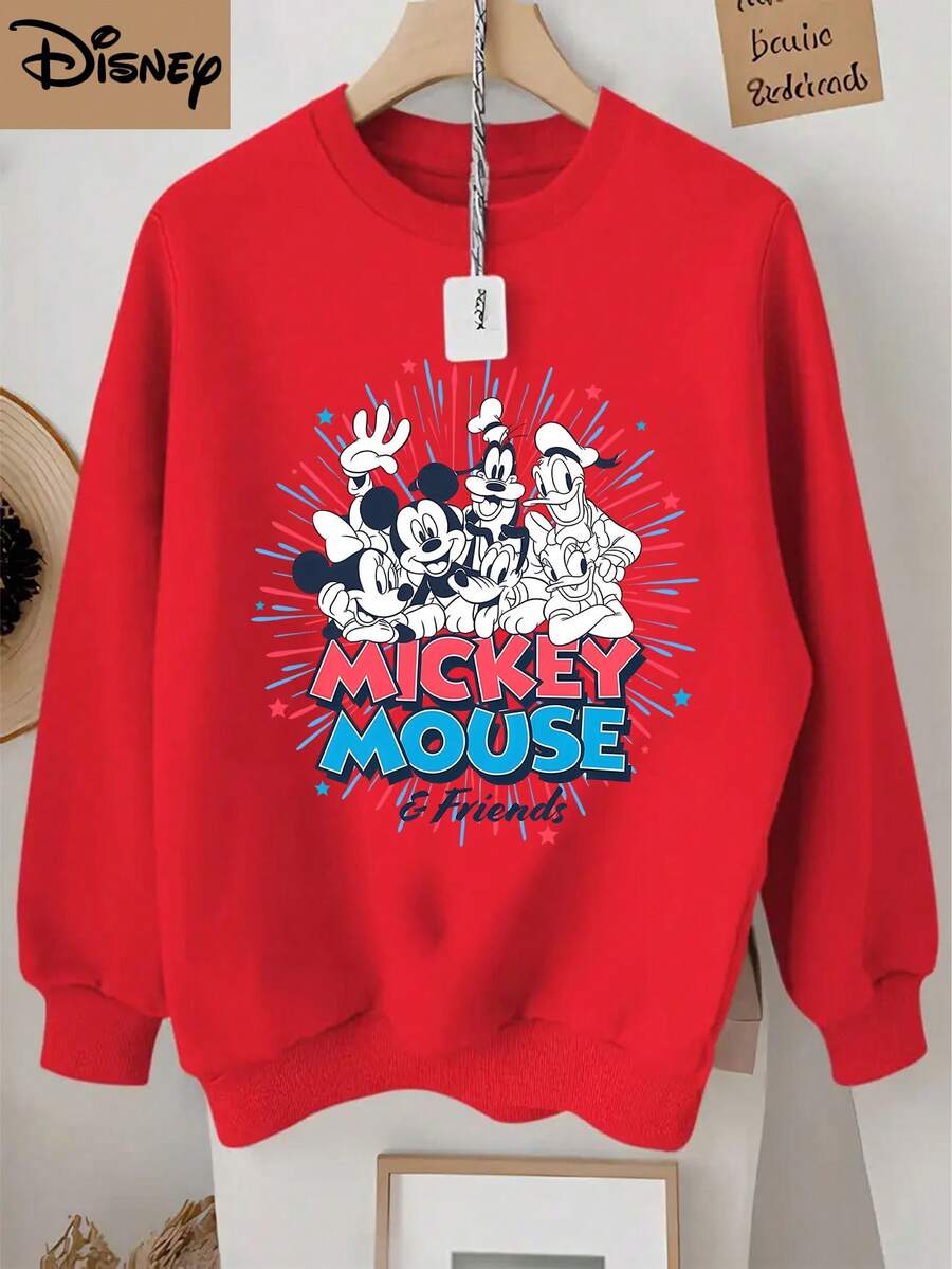 Disney Official Licensed Mickey Mouse And Friends Playful Character Gathering Print Boys Fun Sweatshirt Comfortable And Versatile Perfect For Casual Hangouts Weekend Trips And Lounging - 紅色 - 查看 1