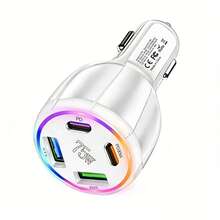 Fast Charging Cell Phones Car Charger 75W 4-In-1 Car Charger With 2 USB And 2 Type-C Ports, RGB Ambient Lighting, Compatible With IPhone 16 Pro/16/15 Pro/15 And S25/S24/S23, Ideal For Daily Commute, Long-Distance Driving And In-Car Charging Valentine's Day Gift - Multicolor 1 - View 9