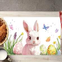 2/4/6 Pcs Easter Placemats, Colorful Rabbit Linen Placemats, Easter Cross White Dove Placemats, 12.0 X 18.0 Inch Heat-Resistant Placemats, Suitable For Easter Party, Home Kitchen Decor, Easter Table Mats, Party Dining Table Decor Set - Multicolor - View 7