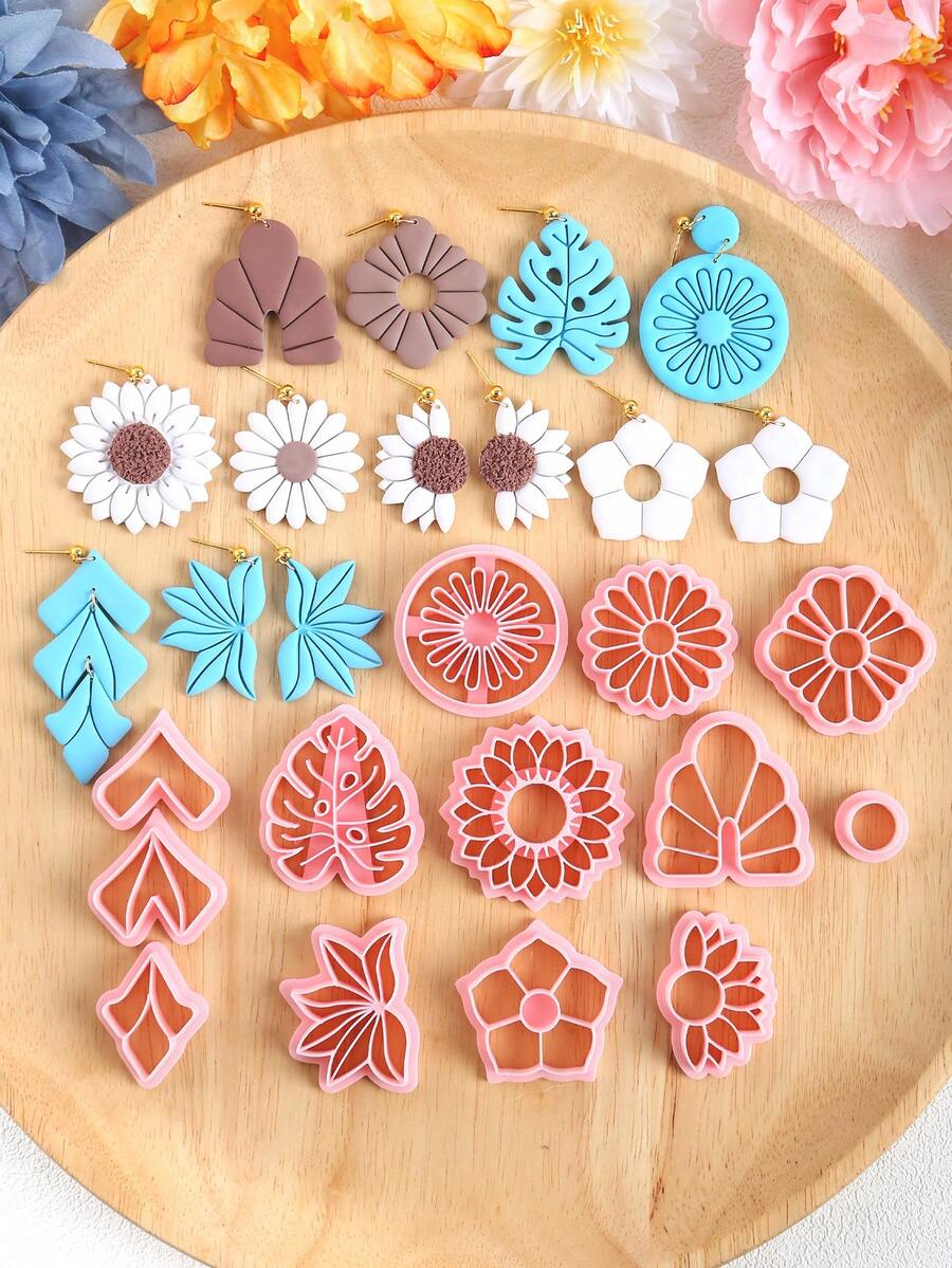Boho Tropical Plants Polymer Clay Cutters, Plants Shape Clay Cutters For DIY Jewelry Making And Earring Making, Plastic Jewelry Design Earring Mold, No Power Supply Needed - Clay Cutters - View 1