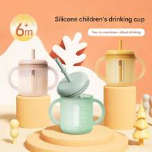 1pc 120ml Baby Silicone Drinking Cup, Anti-Drop Straw Training Cup For Toddlers - Dusty Blue - View 8