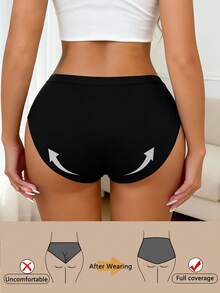 3pcs Women High Waist Panties, Comfortable Breathable Solid Color Underwear, High Elasticity Tummy Control Full Coverage Seamless Shapewear - Black - View 6