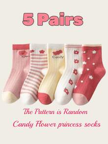 5双女童可爱中筒袜，甜美粉色，适合春季、秋季及所有季节 - 彩色 - 查看 6