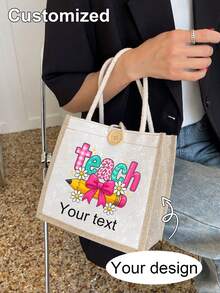 Custom Teacher Tote Bag Beach Bag,Teacher Tote Bags,Personalised Tote Bag, Personalized Gifts,Canvas Tote Bag, Custom Text Tote, Wholesale Tote Bag, Personalized Gifts,Custom Canvas Tote,Tote Bag With Zipper, Teacher's Day Gift,The Teacher Thanked Them For The Gift. - Multicolor - View 2