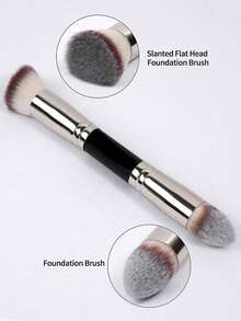 2pcs Twin Head Makeup Brush Set With Blush Brush Foundation Brush Finishing Brush Loose Powder Brush Makeup Tools For Traveling _ - Silver - View 4