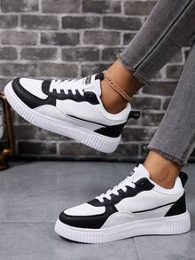 男士简约系带休闲运动鞋，高性价比白色运动鞋，多功能软底滑板鞋 - 黑色 - 查看 4