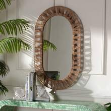 Geona Modern Bohemian Metal And Seagrass Wall Accent Mirror - 彩色 - 查看 2