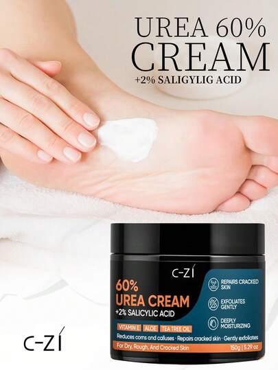 60%尿素乳霜 + 2%水杨酸，多重精华深层保湿，修护干燥皲裂肌肤，温和去角质，150克/5.29盎司