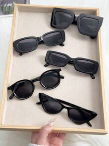 4件装女士黑色猫眼几何框时尚Y2K风格眼镜，适合日常佩戴的服饰配饰 - 5pcs 黑灰 - 查看 4