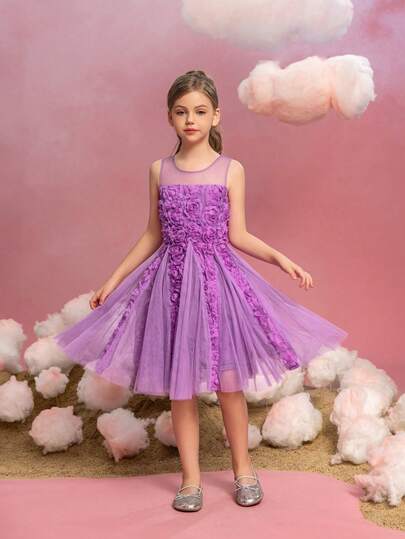  ALISA&LEO Girl's Elegant Strapless Gown With 3D Floral Appliques & Layered Tulle Skirt, Perfect For Flower Girl Duties, Pageants, Birthday Parties & Special Occasions
