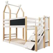 (=AB30307123W) Bunk Bed 90*200, Children's Bed In Treehouse Style With Chalkboard, Storage And Fall Protection, Children's Loft Bed – 2 Slatted Bed Bases – Natural And White (Without Mattress) - White - View 5
