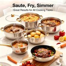 12pcs Stainless Steel Cookware Set With Glass Lids - Induction Ready, Dual-Handled, Non-Stick & Golden Accents For Effortless Cooking - Perfect For Home Chefs - Hồng - Xem 5