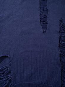 Top tricoté à col rond, manches courtes, style décontracté, ample, déchiré et délavé, style minimaliste streetwear, printemps/été, unisexe - Bleu azur - Voir 6