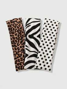 ROMWE Kawaii 3pcs Black & White Polka Dot + Striped Elastic Sweatband, Suitable For Daily Life, Yoga, Fitness, Travel, Women Hair Accessories - 彩色 - 查看 10