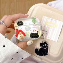 卡通小屋和猫咪图案耳机保护套，透明清爽耳机套，耳机防摔壳，兼容苹果蓝牙耳机保护套 - 無色 - 查看 11