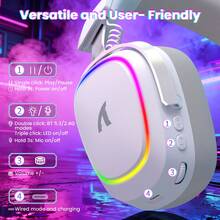 ATTACK SHARK G800 Wireless Gaming Headset, 7.1 Surround Stereo, 2.4GHz Low Latency Lightseed Technology, Bluetooth 5.2 & Wired Connection, 1000mAh Long Battery Life, 50mm Drivers, AI Noise Proof Detachable Microphone, RGB Lighting, Compatible With PC - Multicolor - View 6