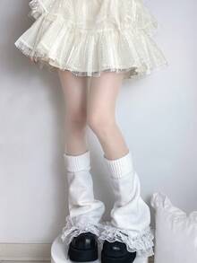1双女士白色洛丽塔蝴蝶结蕾丝喇叭踝部腿套 - 白色 - 查看 4