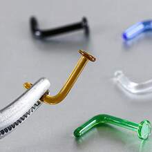 2 piezas Anillos nasales de vidrio Pyrex transparente de 16G y 18G en forma de L, kits de retención para estiramiento, con pendientes planos nuevos para joyería corporal - 2100 - Ver 4