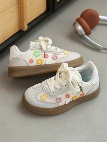 1 Pair Girls Flower Sneakers, New Spring/Autumn Children Princess Casual Soft Bottom Breathable Shoes - Beige - View 3