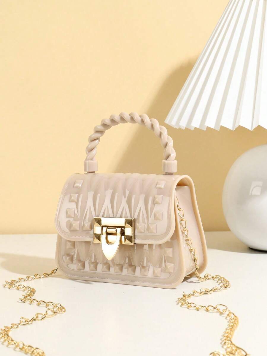 Fashionable PVC Silicone Rivet Textured Jelly Crossbody Bag - Khaki - View 1