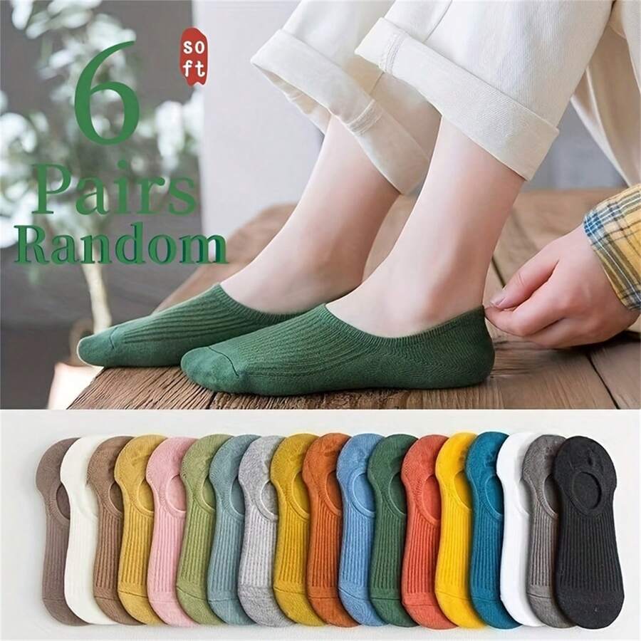 1/3/6/12双装 女士夏季薄款隐形袜 船鞋踝袜 防臭 - 彩色 - 查看 1