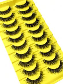 10 Pairs 2026 New Handmade Natural Lightweight Reusable False Eyelashes - Lightweight And Reusable, Creates Perfect Voluminous Effect - Transparent Lash Band With Criss-Cross Design, Essential For Eye Makeup - 073 - Cat Eye Lashes - View 4