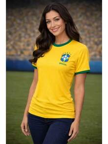 Brazil World Cup T-Shirt With Brazilian Football Print, Unisex, Casual - 黃色 - 查看 3