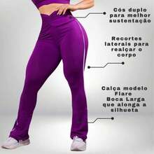 Conjunto Academia Feminino Top e Calça Legging Flare Bailarina Cintura Alta Suplex Roupa de Academia - Preto - Visão 9