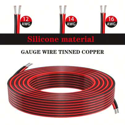 Flexible Silicone 2-Core Parallel Wire, 12/14/16/18/20/22/24AWG, Stranded Tinned Copper Cable, Ideal For LED Lighting, Home Theater Speakers, Automotive Wiring, Marine & Electronic Applications, Red & Black Color Home Decoration>Electricians>Wiring