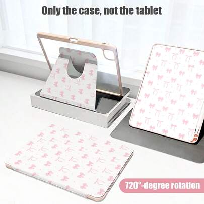 1pc Pink Bowknot Desk Protective Cover With Pen Slot, 720 Degree Rotating Stand, PU Leather Case With Auto Sleep/Wake Function, Compatible With Honor, Matepad, Redmi, OPPO, VIVO, Apple And Other Models, Suitable For Back To School, Valentine's Day