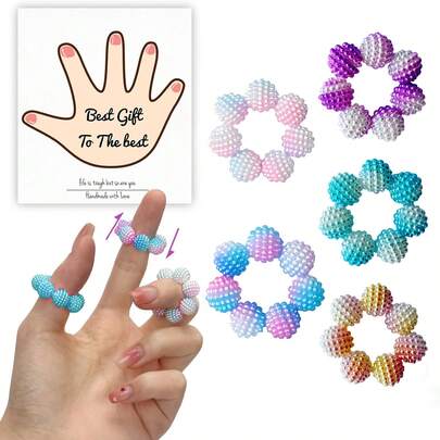 5 Packs Colored Fidget Ring Spiky Bead Sensory Finger Rings For Stress Relief Finger Anxiety Rings Calming Fidget Toys Ring Massager For Stress Reducer Office Workers (Colours And Details Are Random)