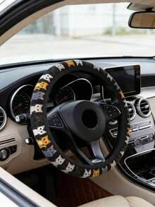 Cute Cat Pattern Comfortable Grip Fashionable Neoprene Material Car Steering Wheel Cover, Fits Most Vehicles - A - View 1