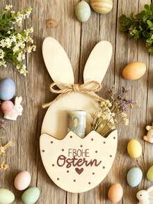 1 món đồ trang trí Phục Sinh bằng gỗ cổ điển có túi, hình thỏ với dòng chữ "Frohe Ostern", thích hợp làm vật trang trí trung tâm bàn ăn Phục Sinh, cũng có thể dùng cho văn phòng, lớp học, tiệc tùng, trang trí trong nhà/ngoài trời. - nhiều màu - Xem 3